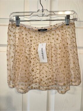 Gold Star Cream Mesh Mini Skirt